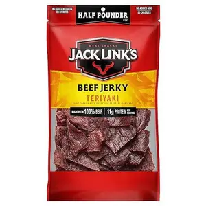 Jack Link's Beef Jerky, Teriyaki, ½ Pounder Bag - Flavorful Meat Snack, 11g of Protein and 80 Calories, Made with Premium Beef - 96 Percent Fat Free, No Added MSG or Nitrates/Nitrites