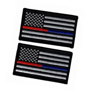 Firefighter - Police Thin Red and Blue Line USA Flag 2pcs IRON ON Patch (3.5 X 2.0)