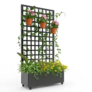Garvee Metal Planter Box with Square Trellis – 72 x 35 Inches Galvanized Garden with Wheels for Climbing Plants and Vines, Black Finish