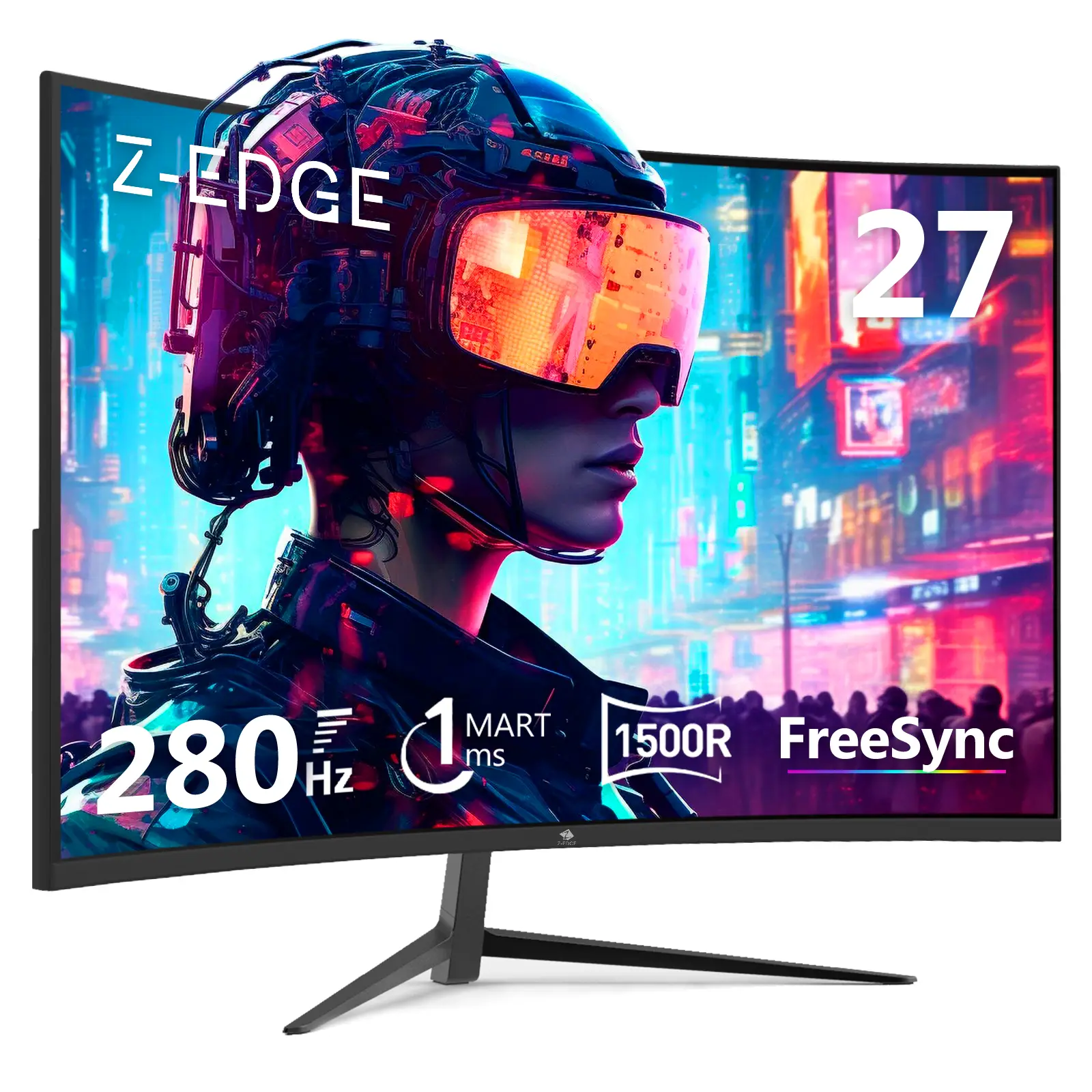 Z-EDGE 27 inch Gaming Monitor 280Hz Refresh Rate 1ms Response time 1080P Frameless Design HDR AMD Freesync Crosshair Curved monitor for Pc Gmaer Vesa