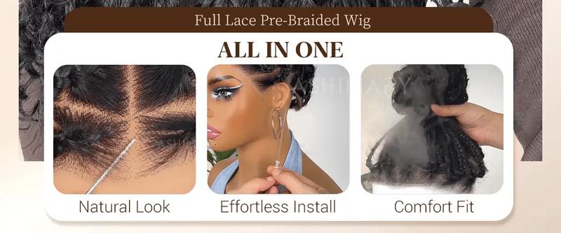 [26" Limited Offer] Ashimary Boho Knotless Box 26" Braided Wigs Full Double Lace Braid Wig for Black Women Lace Frontal Human Hair Blended Braided Wig with Boho Curls 360 Lace Front 428