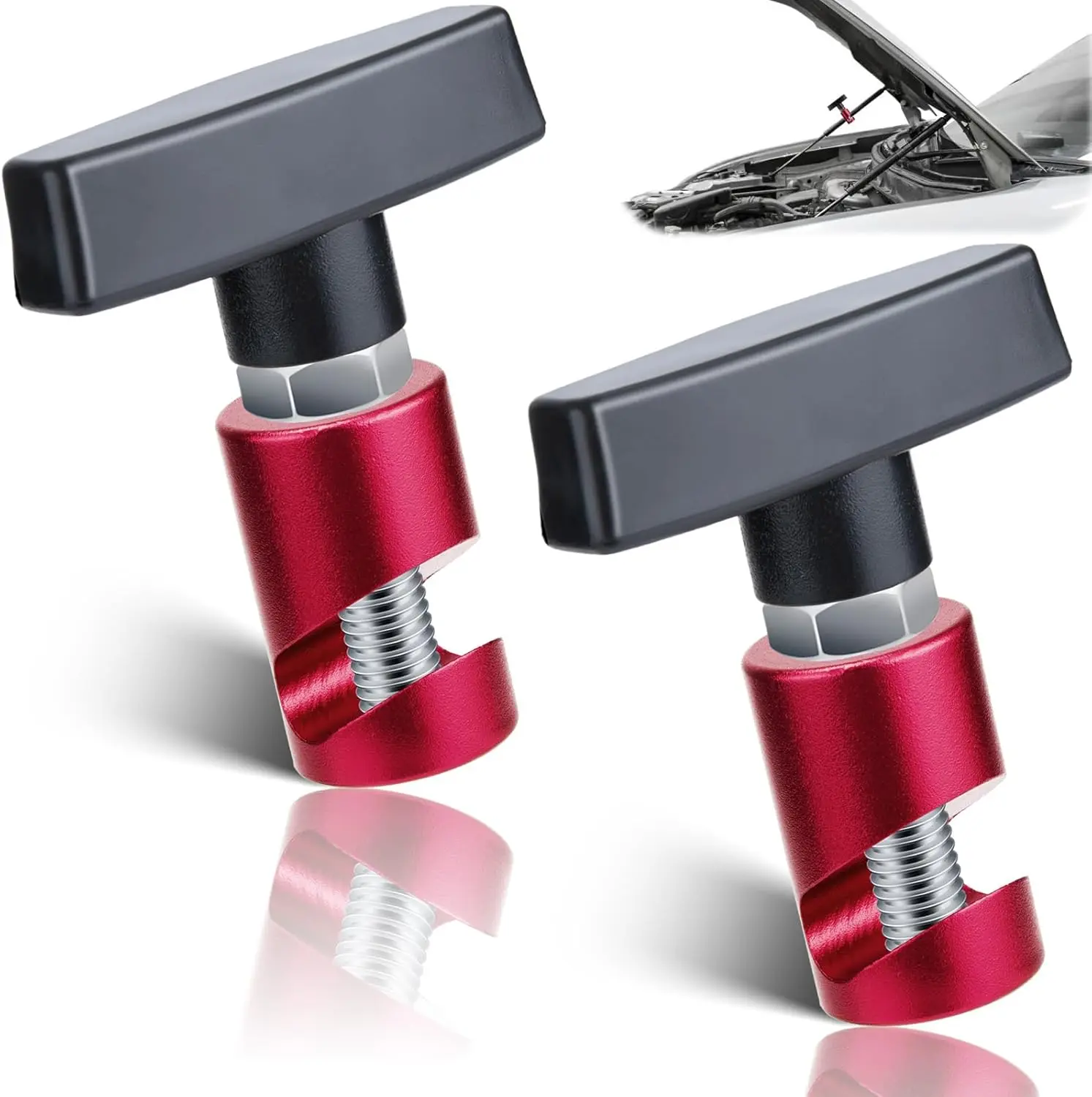 2 PCS Aluminum Alloy Car Hood Prop Strut Clamps, 0.43 Inch Lift Support Retaining Clips That Fit 0.43" Rod, Automotive Fasteners for Tailgate Hatch Trunk, Red Car Interior Accessories, Fits 0.43" Rod