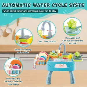 Parent-child Simulation Dishwasher with Automatic Water Cycle System Electric Circulating Water Outlet Removable Shelf & Drop for Kids Play Kitchen Toy Set