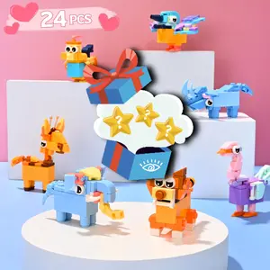 24-Piece Random Animal Theme Building Blocks Unisex Set - DIY Educational Assembly Kit, STEM Learning Puzzle Toy, Room Decor, Perfect Gift for Graduation & Back to School