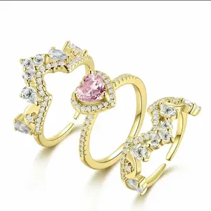 Stackable Gold Rings for Women Non Tarnish 14k Gold Plated Dainty Heart Rings Adjustable Size Cubic Zirconia Ring Gold Simulated Gemstone Rings Birthday Gifts for Women