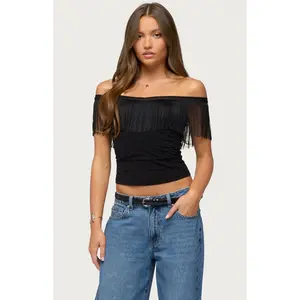 Edikted Women's Catelina Fringe Off-The-Shoulder Top