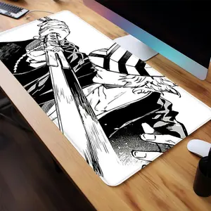 Manga Samurai Pattern Mouse Pad, 1 Count Rectangle Gaming Mouse Pad, Non-Slip Rubber Base Stitched Edge Desk Pad for Desk Laptop Desktop Gaming Desk Accessory