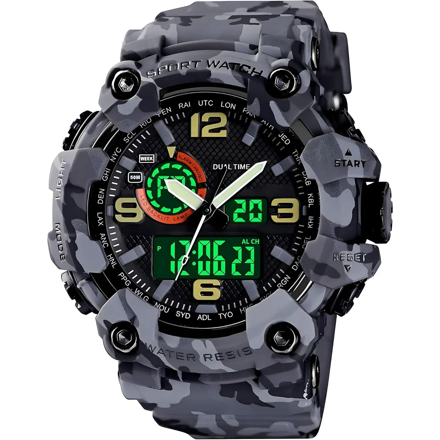 BYW1 Men's Large Face Outdoor Sports Watches Military S-Shock Watch Waterproof, Backlight, Alarm, Stopwatch Features - Rugged Wristwatch for Training, Hiking, and Adventure