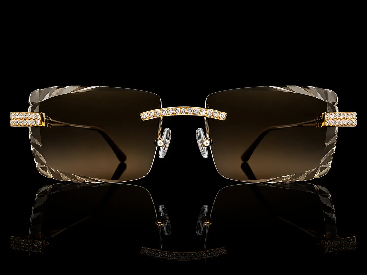 Luxury Rimless Moissanite Sunglasses - 925S Gold Plated, Designer-Inspired, Elegant Brown Gradient Lenses, Luxury Streetwear Eyewear Fashion