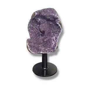 Amethyst Cluster - Dual Geodes on Spinning Metal Stand