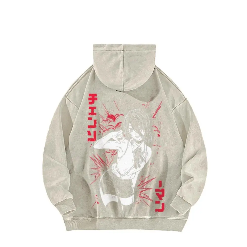Reze CSM washed hoodie, fun anime-themed hoodie, manga hoodie