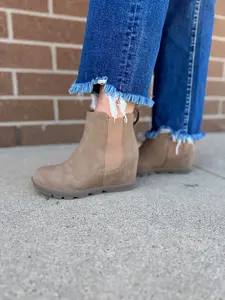 Onyx Stephanie Wedge Bootie - Taupe Round Toe Winter Wedge Heel Women's Footwear for Walking - True to Size