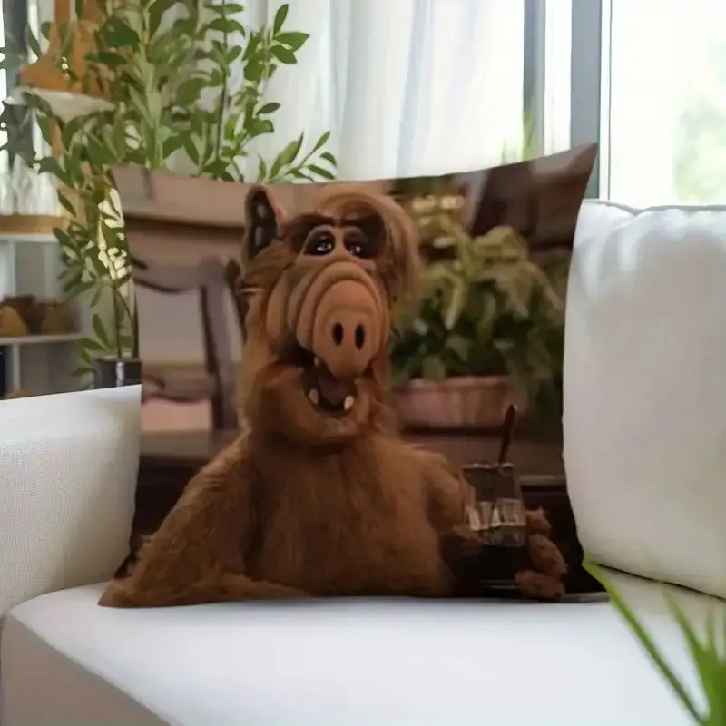 1pc ALF Movie Decorative Throw Pillow Case - 45*45cm/18*18in, Zipper Closure, Machine Washable, Vibrant Cartoon Design, for Sofa, Living Room Textile Home Decor (Pillows Not Included)