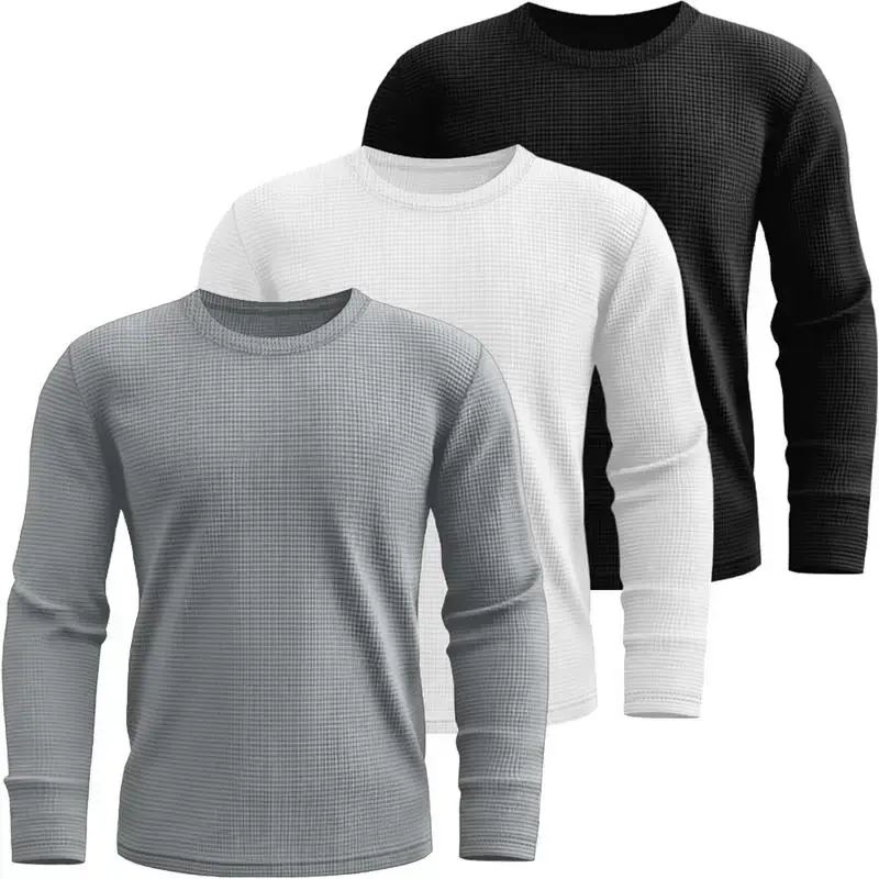 3 Pack Men's Waffle Long Sleeve Shirts, Crew Neck Thermal Underwear Tops Casual Pullover Sweaters Knit Undershirts Menswear Crewneck PlainGift 3 Pack Men's Waffle Long Sleeve Shirts, Crew Neck Thermal Underwear Tops Casual Pullover Sweaters Knit Undershirts Menswear Crewneck PlainGift