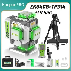 Huepar PRO ZK04CG 16 Lines Self Leveling Green Cross Line Laser Tool, High Accuracy, 8000mAh Rechargeable Li-ion Battery, Laser Level Tripod & Receiver Included, Self Leveling Laser
