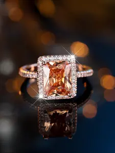 1 Piece Luxury Brown Square Synthetic Zirconia Champagne Gold Women's Ring Ladies Engagement Ring Luxury Promise Ring