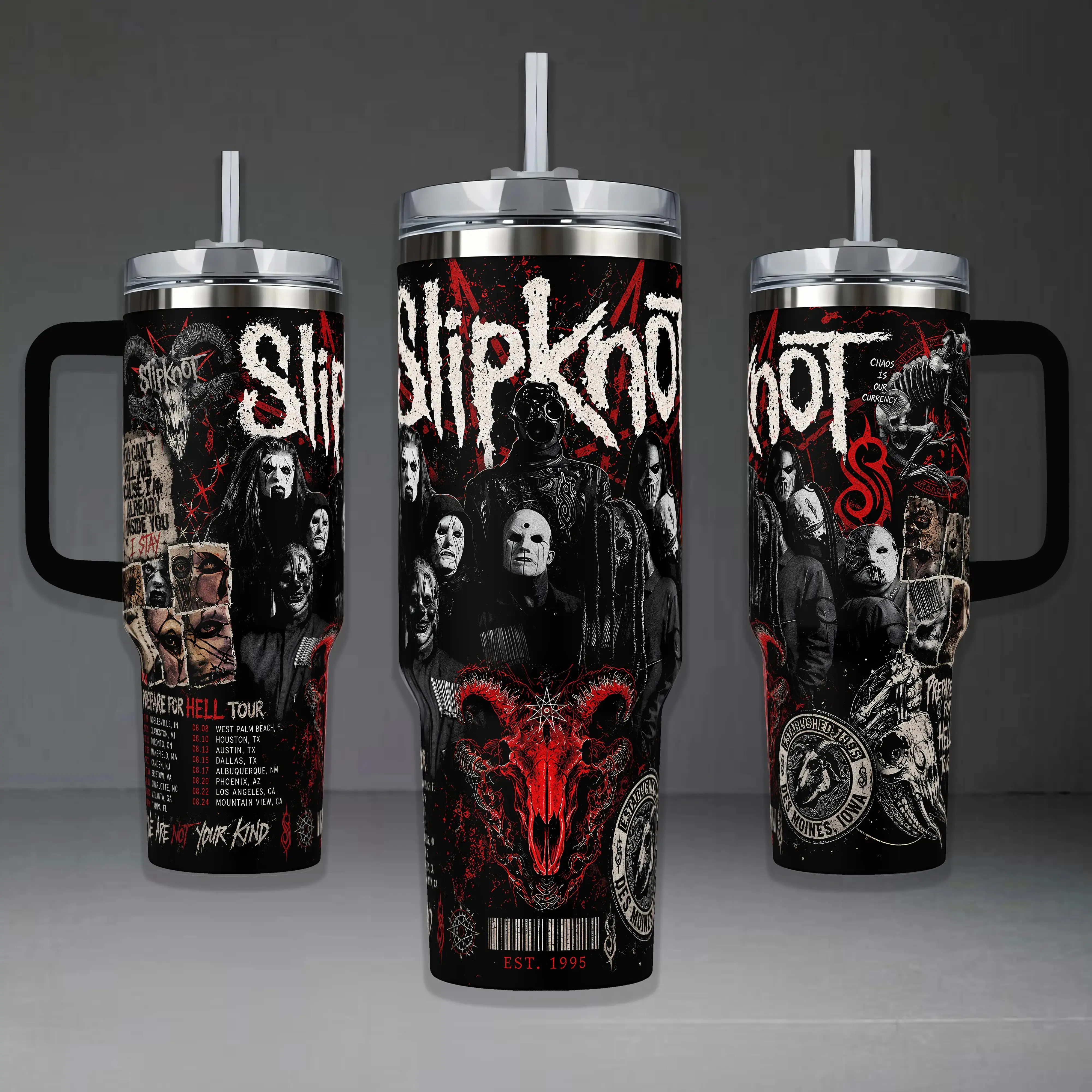 Slipknot Metal Band 40oz Tumbler with Handle, Prepare For Hell Tour Insulated Stainless Steel Travel Mug, We Are Not Your Kind Heavy Rock Music Fan Gift Cup