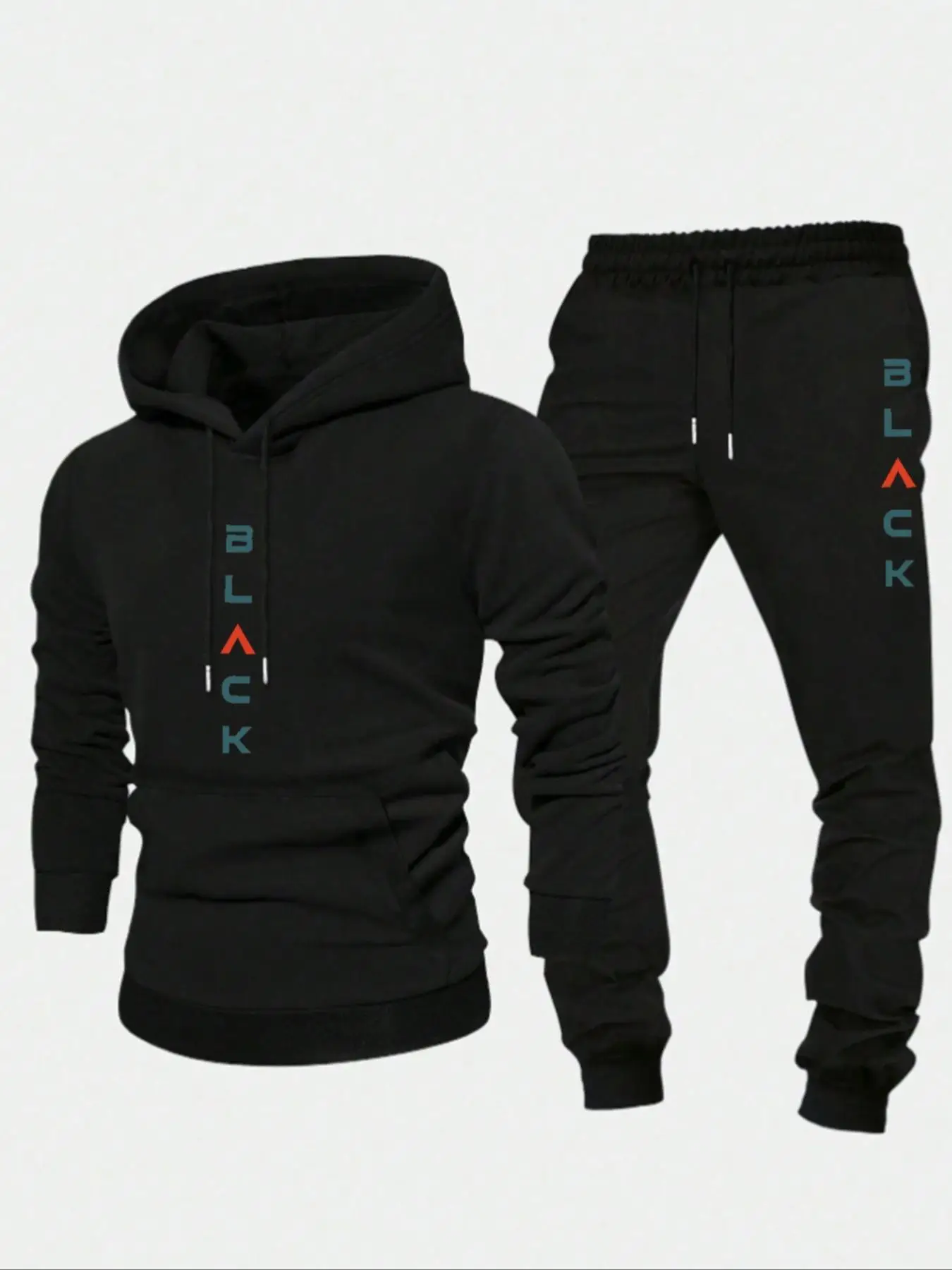 Men's Letter Print Hoodie & Sweatpants Sports Sweat Suit Set, Casual Hooded Sweatshirt & Jogger Pants for Fall & Winter, Men's Two-piece Outfits for