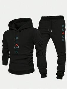 men's letter print hoodie & drawstring waist sweatpants sports sweat suit set, regular fit casual long sleeve hooded sweatshirt & jogger pants for fall & winter clothing, men's two-piece outfits for daily wear, going out sets
