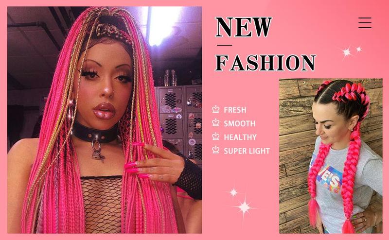 Hot Pink Braiding Hair Pre Stretched 2 Packs Box Braids Hair Extensions 26 Inches Synthetic Pre Stretched Braiding Hair