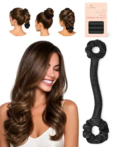 BONNET QUEEN Satin Heatless Hair Curler & Hair Tie Set, Non-Heated Curling Rods for Heatless Curls Overnight, Hair Rollers for Women & Girls, Overnight Blowout Rods for Long Hair, Medium, Black
