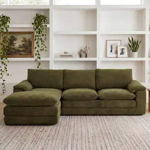 Modular Sectional Sofa, L Shape Cloud Couch with 1 Movable Ottoman, Comfy Chenille Deep Seat Sofa with Soft Pillows for Living Room Apartment (Green)