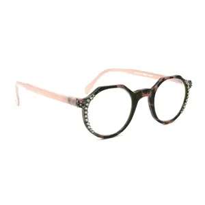 The Hexagon, (Bling) Women Reading Glasses W (Hematite, Black Diamond) Genuine European Crystals  (Peach, Tortoise Brown) NY Fifth Avenue Green