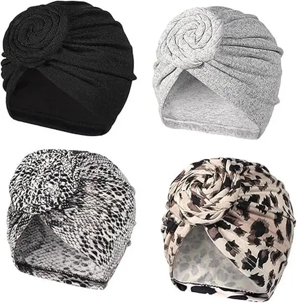 Stretch Turban Hats for Women - African Knot Headwraps Soft Pre Tied Bonnet Hair wrap Pretied for Black Women