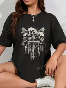 100% Cotton Unisex Skull Cross Y2K Goth Alt Grunge Gothic Emo Aesthetic T-Shirt