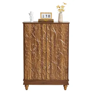 Giratree 31.73" Sideboard Buffet Cabinet with Storage, Kitchen Storage Cabinet with Adjustable Shelves and 2 Doors, Vintage Carved Accent Table for Living Room, Hallway