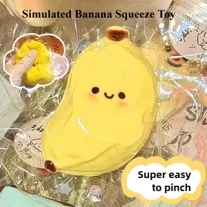 Taba Squishy Banana Squeeze Toy - Cute Stress Relief Fidget Sensory Toys for Kids Adults Soft Fake Food Prank Gift for Birthday
