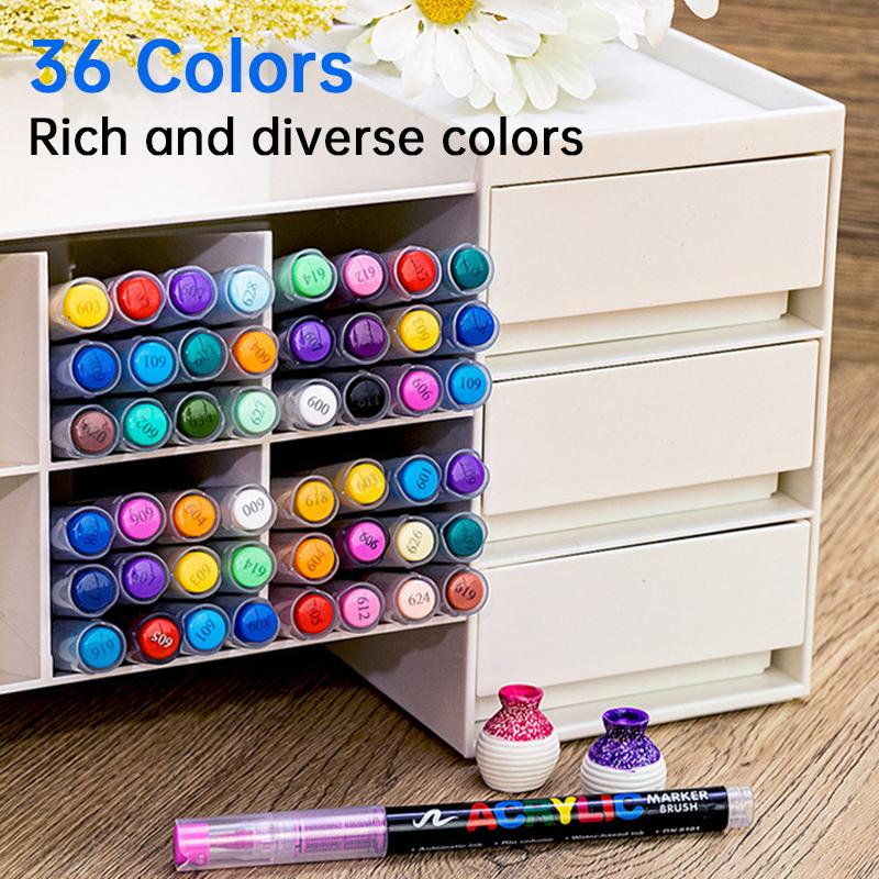 Acrylic Paint Markers - 36 Color pc Marker Pen Set, Artist Fine and Soft Brush Tip Marker for Rock Painting, Books Coloring, Note Taking, Card Writing, Ston Graffiti, DIY Crafts, Drawing Art Supplies Kit, Professional Art Pen Set, Valentine's Day Gifts