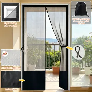 Magnetic Mesh Door Bottom Oxford Cloth, Summer Mosquito Curtain, Side Storage Hooks, Windproof, Pet-Friendly, Home Decor