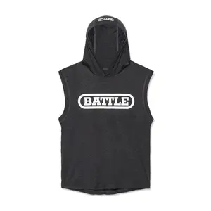 Battle Sleeveless Action Hoodie - Heather Black Raglan Cut Four-Way Stretch Performance Moisture Management System Adult & Youth Sizes S-XXXL