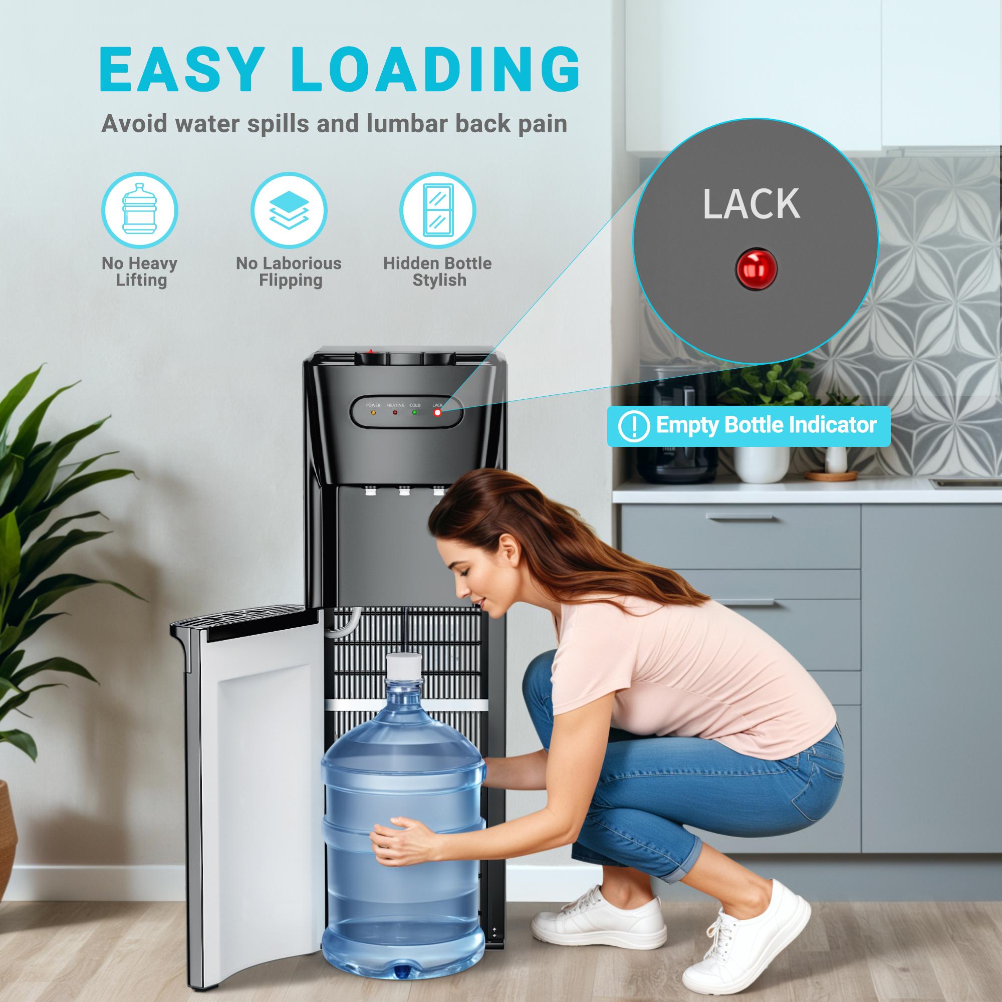 MANASTIN Water Cooler Dispenser, Hot/Cold/Cool Water Dispenser for 3 or 5 Gallon Bottles, Empty Bottle Indicator, Child Safety Lock - Ideal for Office, Home, Living Room (Cooling & Heating) Kitchen Appliances