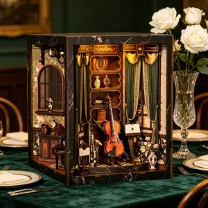 【European Melody Acrylic Musical Instrument Box】Wooden Book Nook DIY Model Kit for Adults, Vintage Renaissance Abstract Style Hand-Assembled 3D Puzzle Wooden Playhouse, Shelf Decoration, Creative Gift for DIY Enthusiasts