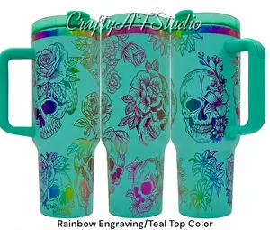 40oz Skulls and Roses Laser engraved tumbler full wrap