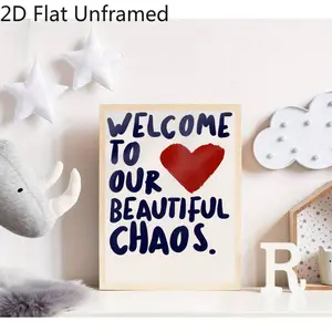 2D Flat 1pc Unframed Welcome To Our Beautiful Chaos | Heartwarming Canvas Poster with Red Heart, Poster Print, Artwork Wall Painting for Gift, Bedroom, Living Room, Office, Wall Decor, Dormitory Decor, Home Decoration, Gift for Valentine's Day