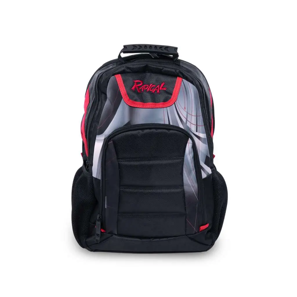 Unisex 1860d/600d Dye-Sub Bowling Backpack, Black/Red, Adjustable Straps, Embroidered Logo, Electronic Storage Area, Large Shoe Pocket, Rubber Grip Handle