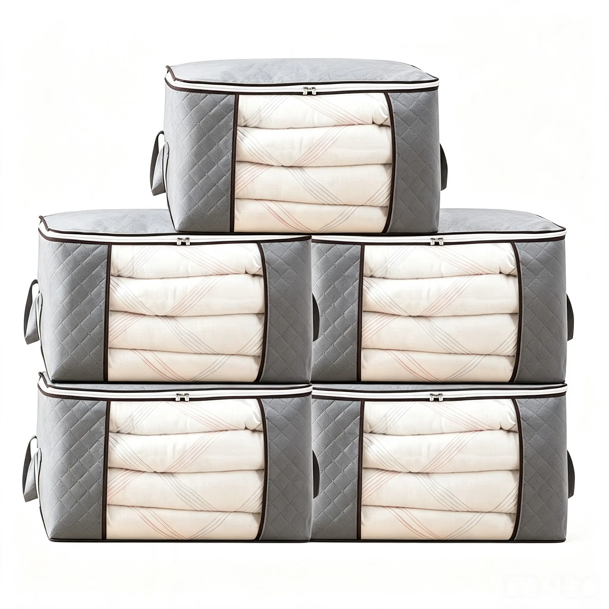 [Back to School]5 Packs Clothes Quilt Storage Bags,Large Capacity,Reinforced Handle,Durable Non-Woven Fabric,Breathable,Polyester Edging,for Bedding,Clothing and Bedroom Organizing