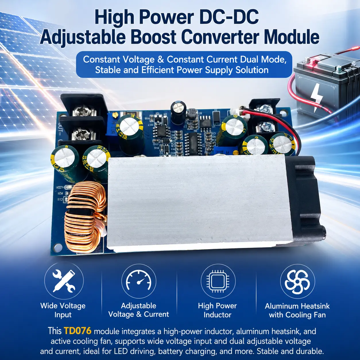 Step Down Buck Converter Power Supply Module High Current Adjustable Voltage Regulator Board With Large Heat Sink For LED Light Charger Motor DIY Power Equipment