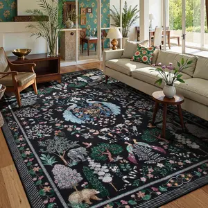 Bird & Flower Pattern Floor Mat, Non-slip Washable Floor Carpet, Decorative Area Rug for Home Living Room Bedroom Hotel