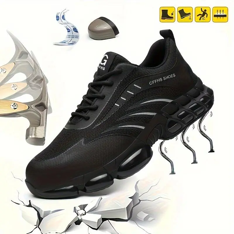 Men's steel-toe sports non-slip work shoes, low-top style with breathable mesh material, featuring anti-smashing, anti-piercing, shock-absorbing and wear-resistant properties. Footwear, a Father's Day gift. Boy Worker