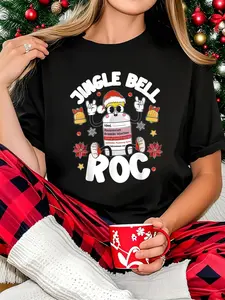 100% Cotton Women T-shirt  Women Christmas T-shirt Christmas Nurse Jingle Bell Rock Xmas ICU Nurse s s T-Shirt Print Round Neck Short Sleeve T-Shirt For Women Casual, Summer, Women Top Graphic Tees Women Tops