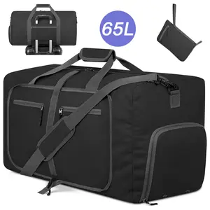 65L Duffle Bag with Shoes Compartment, 24 Foldable Travel Duffel Bags for Men Women, Large Packable Travel Bag Water Repellent & Tear Resistant