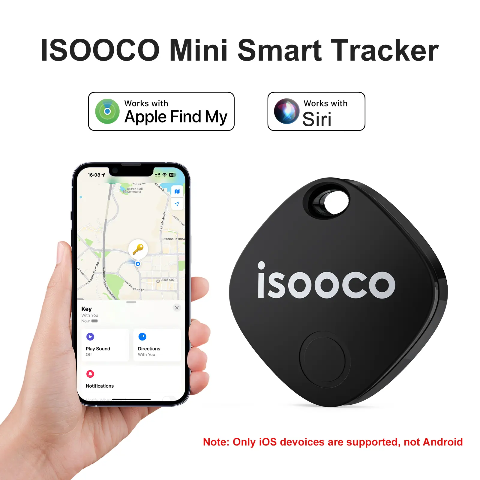 Isooco IS2401 Key Finder Works with Apple Findmy App, MFI Certified IP67 Waterproof Anti Lost GPS Locator for Luggage, Backpacks, Children