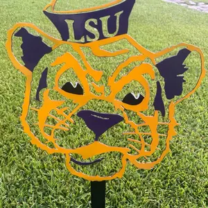 Vintage Mascot LSU 18in Yard Sign - Orange and Purple Design Featuring Iconic Cat Logo