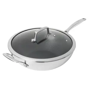Henckels Paradigm Ceramic 12-inch Stainless Steel Dual Performance Wok with Lid