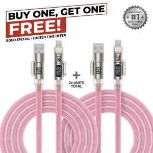 【Buy 1 Get 1 Free】Dark Magic 5-in-1 240W Digital Display Fast Charging Cable, Liquid Silicone Multi USB A/C to Type C/Lightning Cord, All-in-One for Car, Office, Home & Travel for iPhone 17/Samsung/Laptop