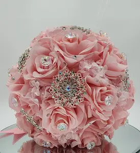 MB04 Blush/Silver Bouquet - Decorative Ramo for quinceanera